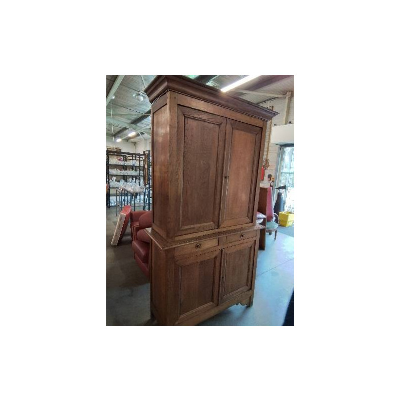 BUFFET LOUIS PHILIPPE 2 CORPS CHÊNE CLAIR MOULURÉ 4 PORTES 2 TIROIRS