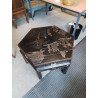 TABLE BASSE HEXAGONALE 6 TIROIRS BOIS NOIR ET NACRE DÉCOR ASIATIQUE 
