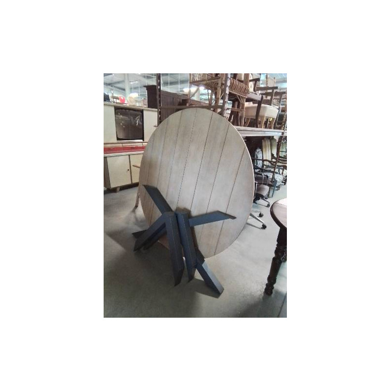 TABLE RONDE DE JARDIN ALU ET BOIS CLAIR 160CM HESPERIDE