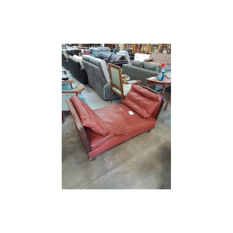 LIT DE REPOS BOIS CAPITONNÉ SKAÏ GRENAT ART DÉCO 