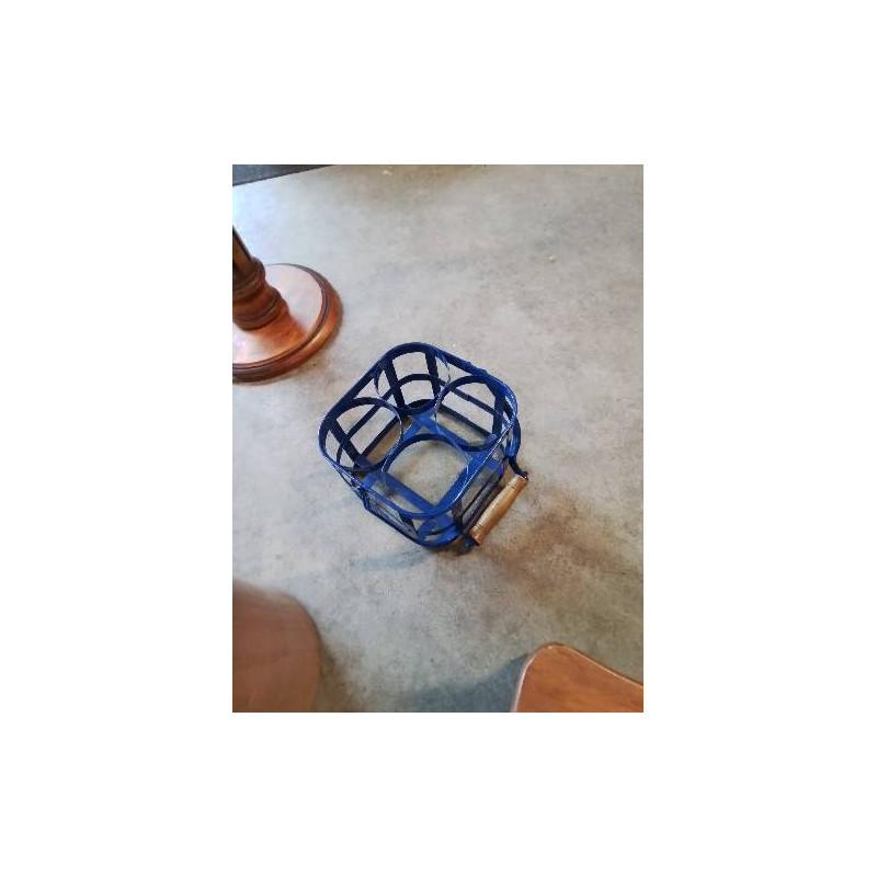 PORTE BOUTEILLES MÉTAL BLEU ANSE BOIS 4 BTS