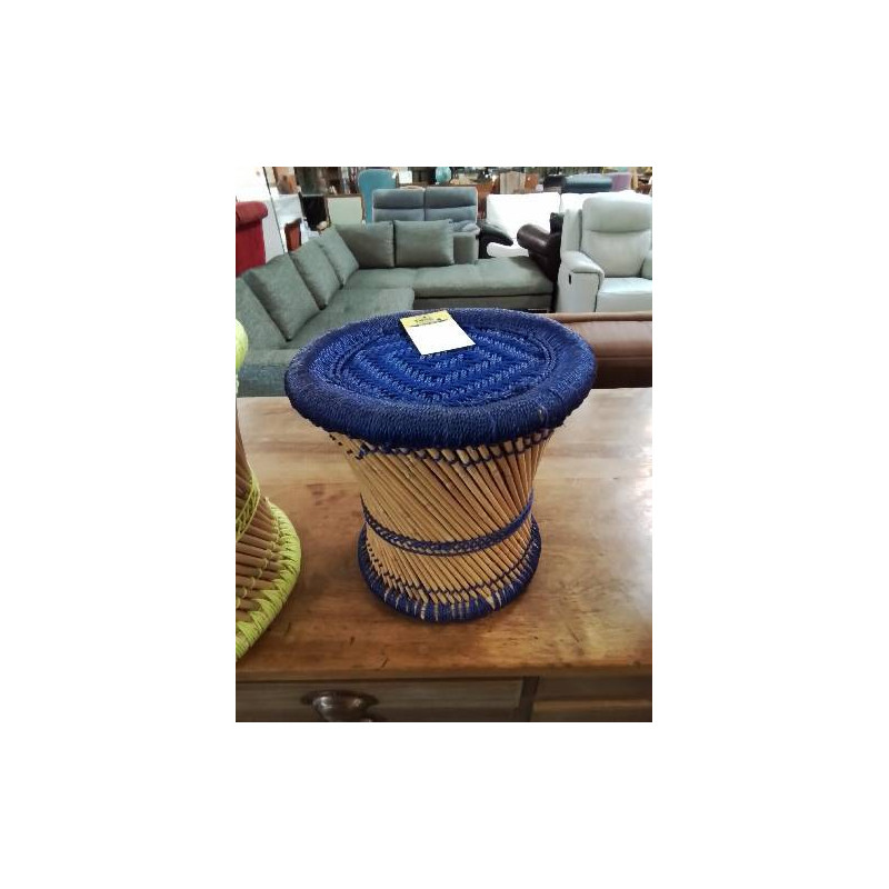 TABOURET ROTIN ET CORDAGE BLEU