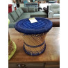 TABOURET ROTIN ET CORDAGE BLEU