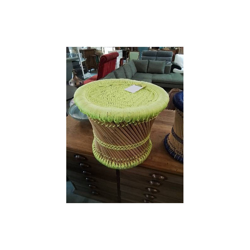 TABOURET ROTIN ET CORDAGE JAUNE