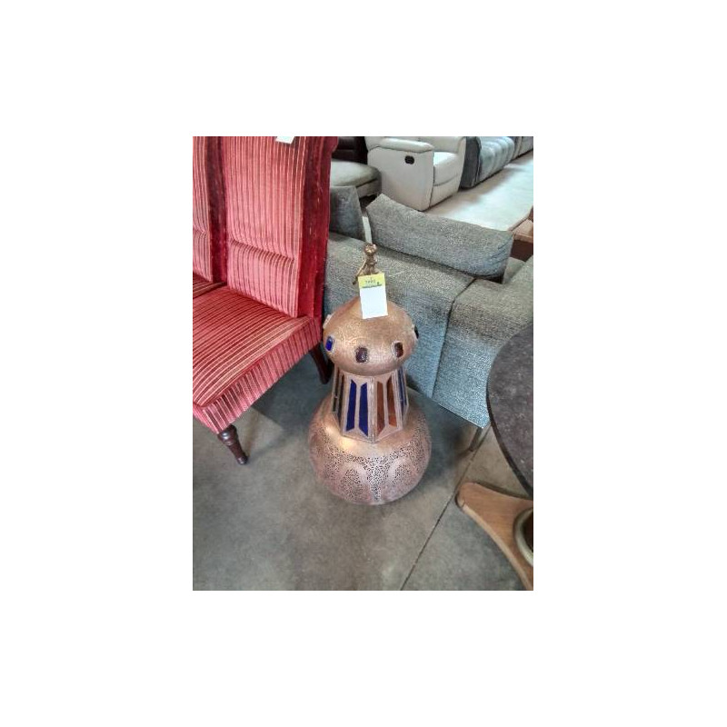 LANTERNE ORIENTALE CUIVRE ET VERRE TEINTÉ 