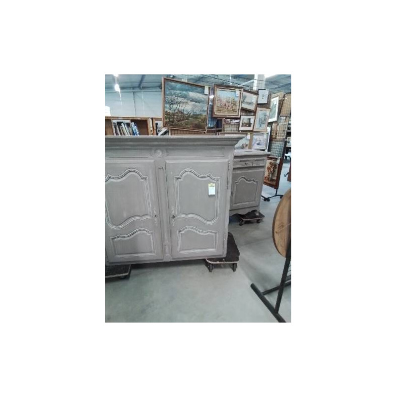 BUFFET 2 CORPS BOIS PEINT TAUPE 4 PORTES 2 TIROIRS 