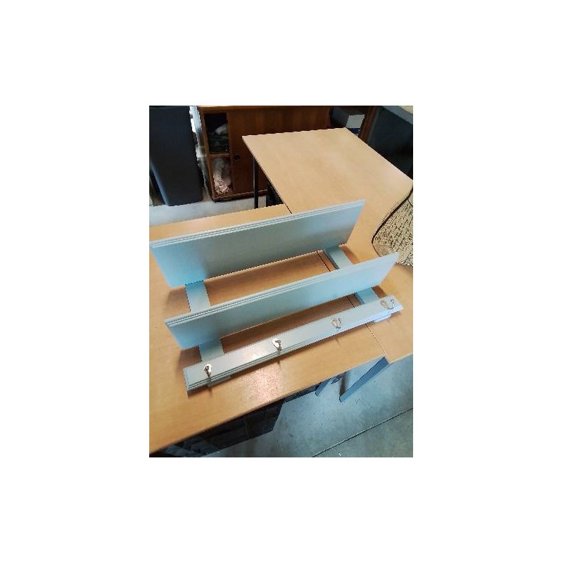 VESTIAIRE MURAL BOIS BLEU 2 TABLETTES 4 PATÈRES MÉTAL CHROMÉ 