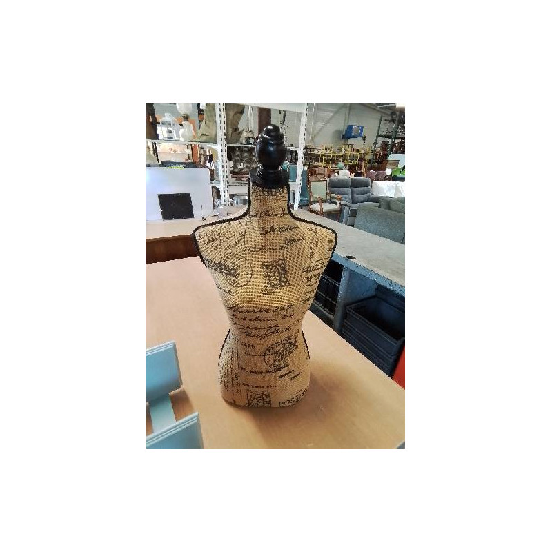 BUSTE MANNEQUIN BOIS NOIR CAPITONNÉ TOILE DE JUTE 