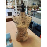 BUSTE MANNEQUIN BOIS NOIR CAPITONNÉ TOILE DE JUTE 