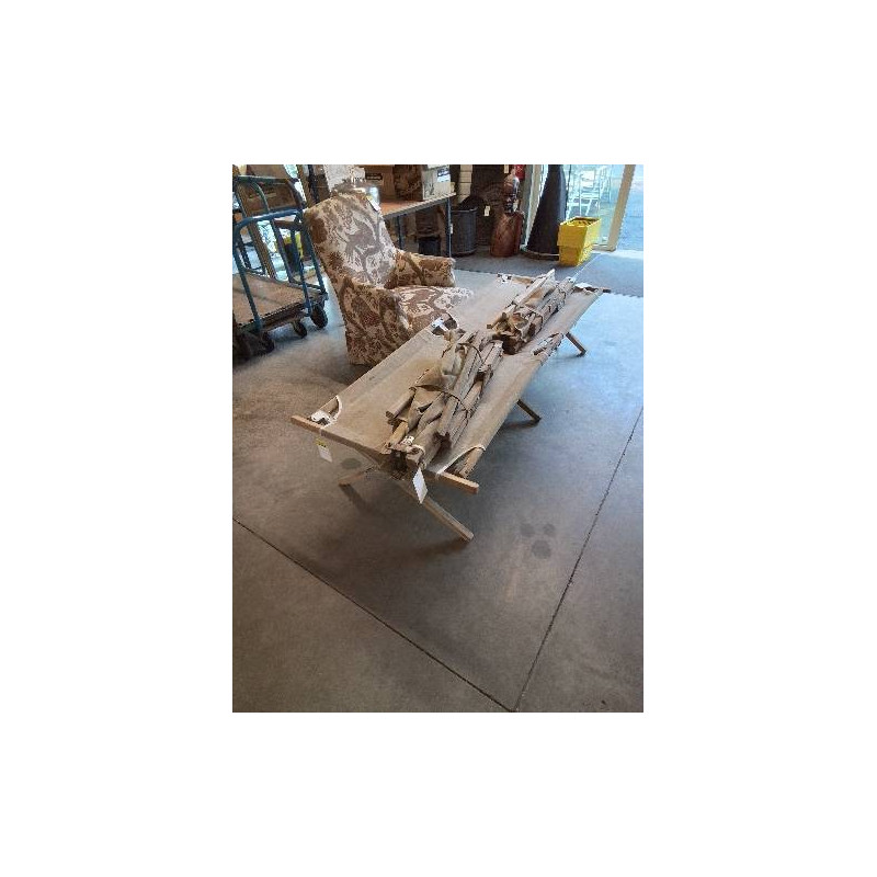 LIT DE CAMP MILITAIRE FRANÇAIS BOIS ET TOILE 