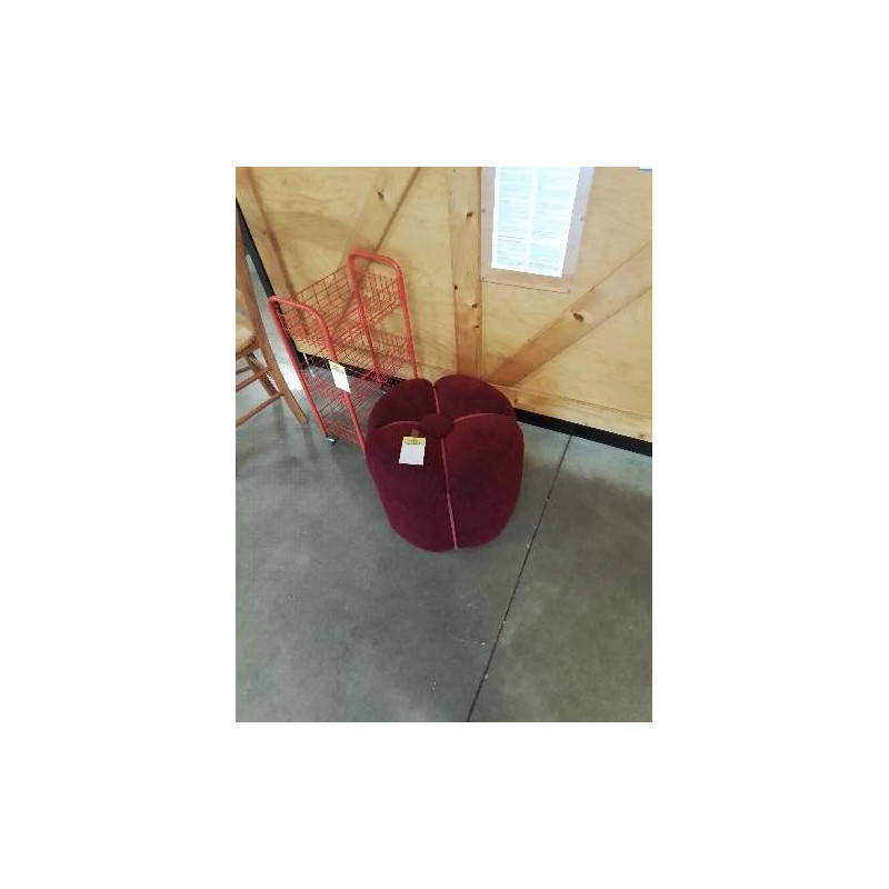 POUF ROND CAPITONNÉ TISSU GRENAT 