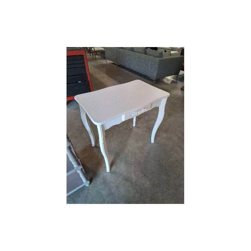 BUREAU RECTANGULAIRE CHANTOURNÉ BOIS PEINT BLANC 1 TIROIR PIEDS GALBÉS 