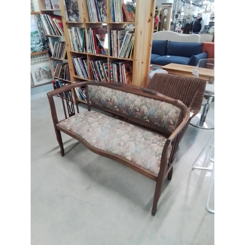 CANAPÉ ART NOUVEAU BOIS SCULPTÉ ASSISE TISSU FLEURI 