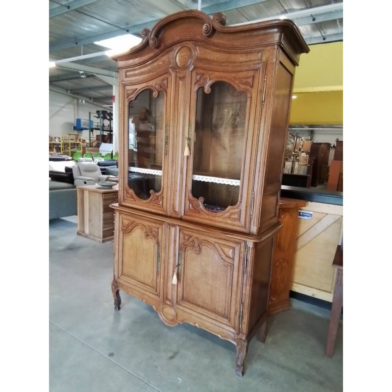 BUFFET CAUCHOIS CHENE MOULURÉ VITRÉ 4 PORTES  