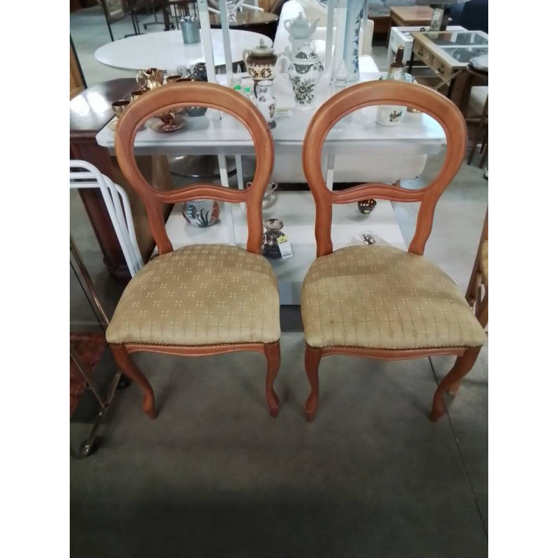 PAIRE DE CHAISES BOIS CLAIR ASSISE CAPITONNÉ TISSU VERT STYLE LOUIS PHILIPPE 