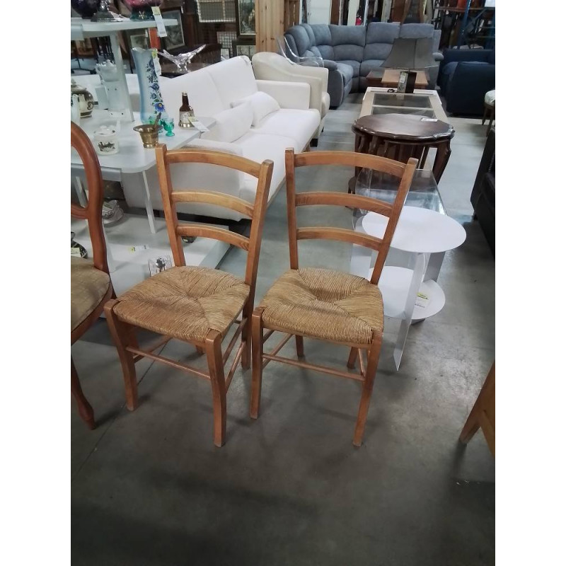 PAIRE DE CHAISES BOIS CLAIR PAILLÉ DOSSIER 3 BARREAUX 