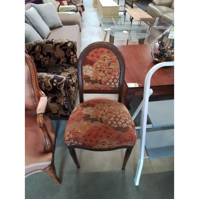 CHAISE ART DECO DOSSIER CINTRÉ TISSU ORANGÉ 