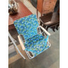 SIÈGE DE PLAGE PLIANT METAL BLANC ET TISSU BLEU AUX GRENOUILLES