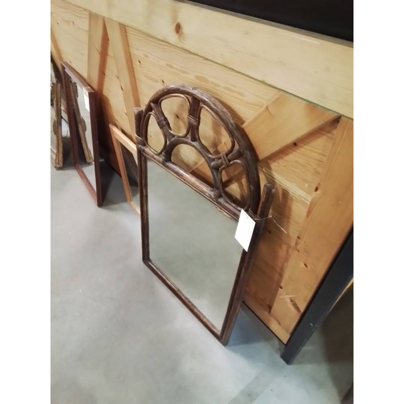 MIROIR CINTRÉ ROTIN ET VANNERIE ANNÉES 60