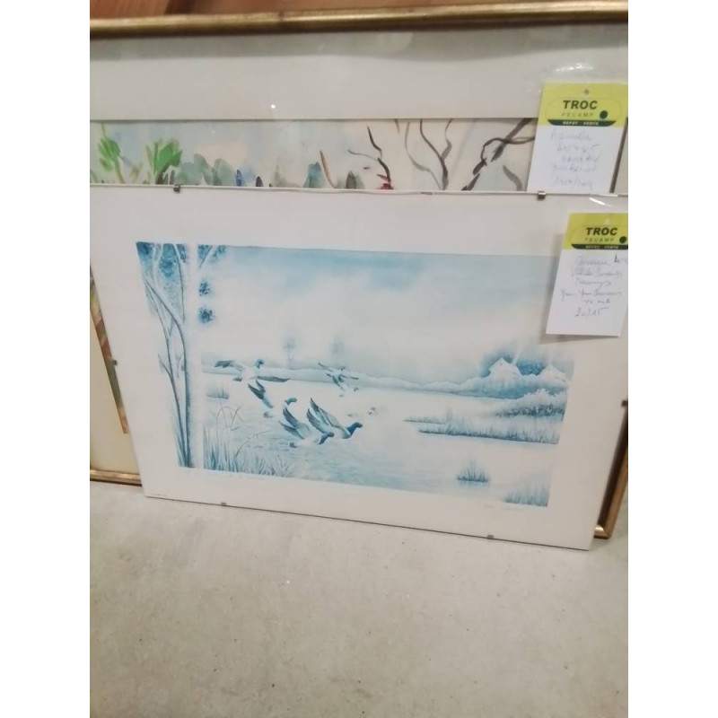 GRAVURE VOL DE CANARDS SAUVAGES JEAN YVES CHAVAIS (XX-XXI)