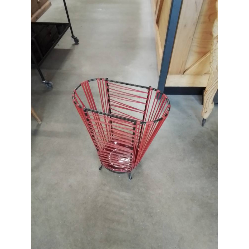 PORTE PARAPLUIE FER FORGÉ NOIR ET SCOOBIDOU ROUGE ANNÉES 50