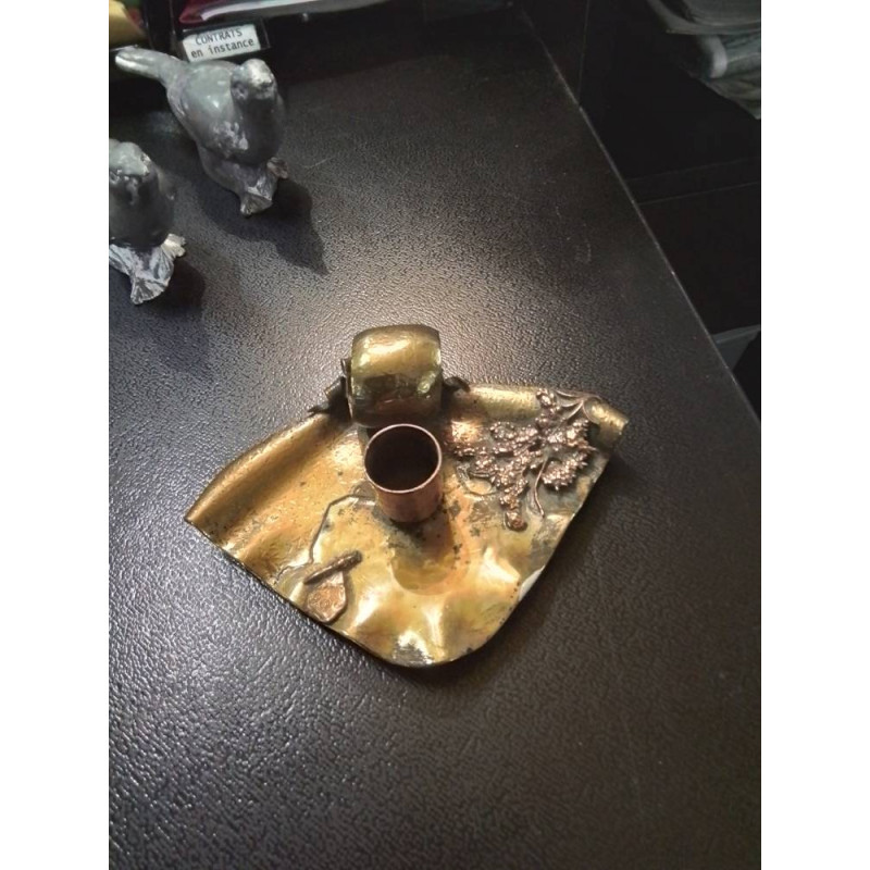 BOUGEOIR LAITON ET CUIVRE TRAVAIL DE POILUS DÉBUT XXE