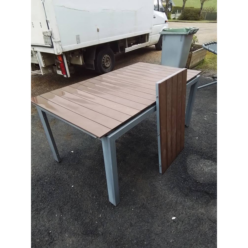 TABLE DE JARDIN EXTENSIBLE PIÈTEMENT ALU PLATEAU BOIS AJOURÉ 165X90X70CM 1 RALLONGE 51CM