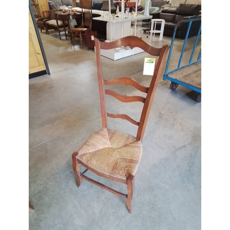 CHAISE DE NOURRICE BOIS ASSISE PAILLÉ BICOLORE DOSSIER 4 BARREAUX 