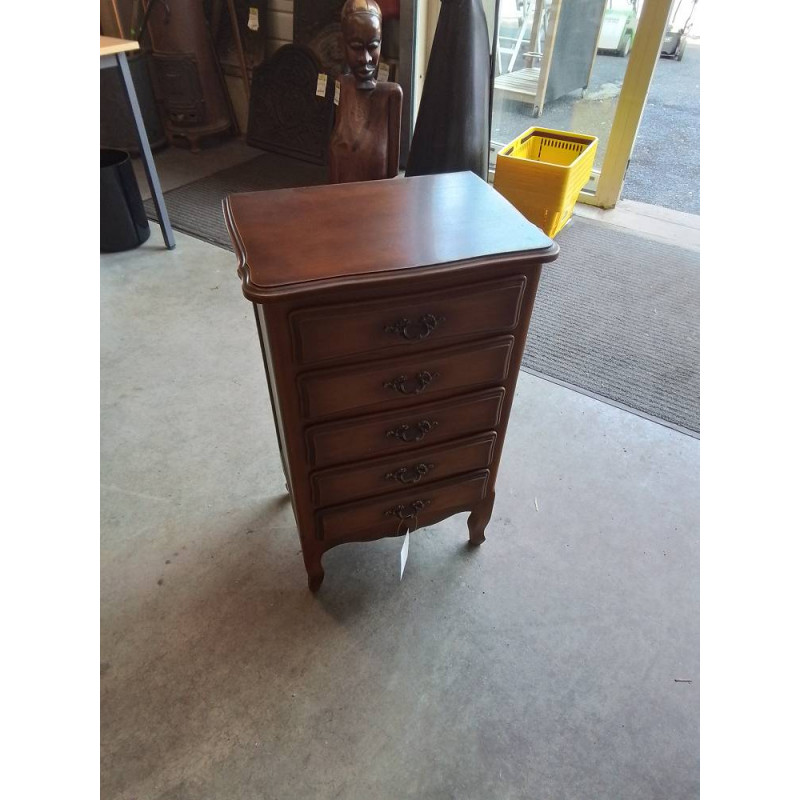 CHIFFONNIER BOIS CLAIR MOULURÉ DESSUS CHANTOURNÉ 5 TIROIRS 