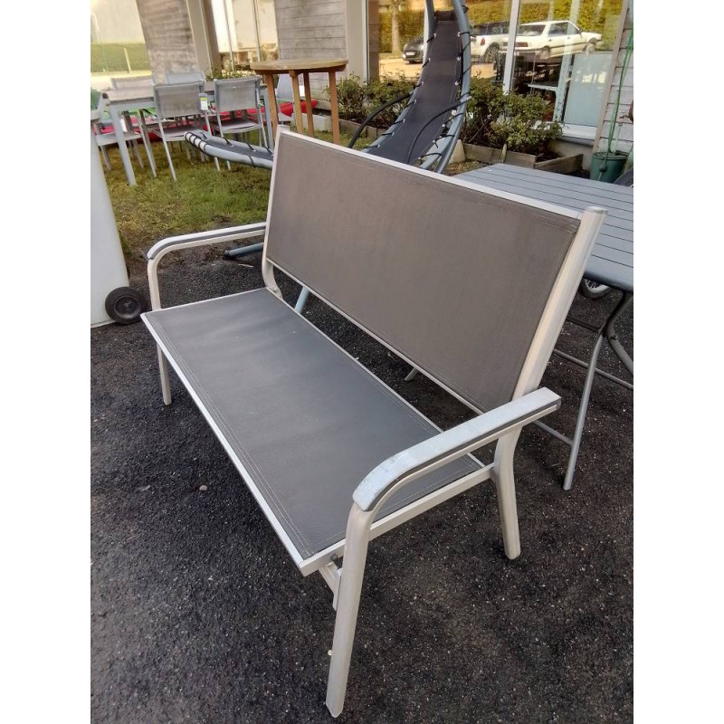 BANQUETTE DE JARDIN PIÈTEMENT MÉTAL ASSISE ET DOSSIER TOILE TAUPE