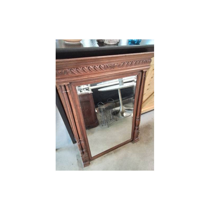 MIROIR RECTANGULAIRE A COLONNES BOIS SCULPTÉ FIN XIXE 