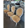 4 CHAISES MÉDAILLON BOIS ÉCRU CAPITONNÉ TISSU OCRE STYLE LOUIS XVI EN L ETAT