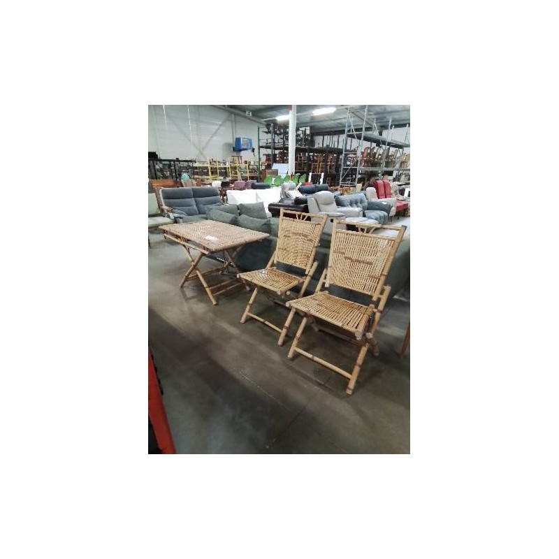 ENSEMBLE 3 PIÈCES 1 TABLE ET 2 CHAISES PLIANTES BAMBOU