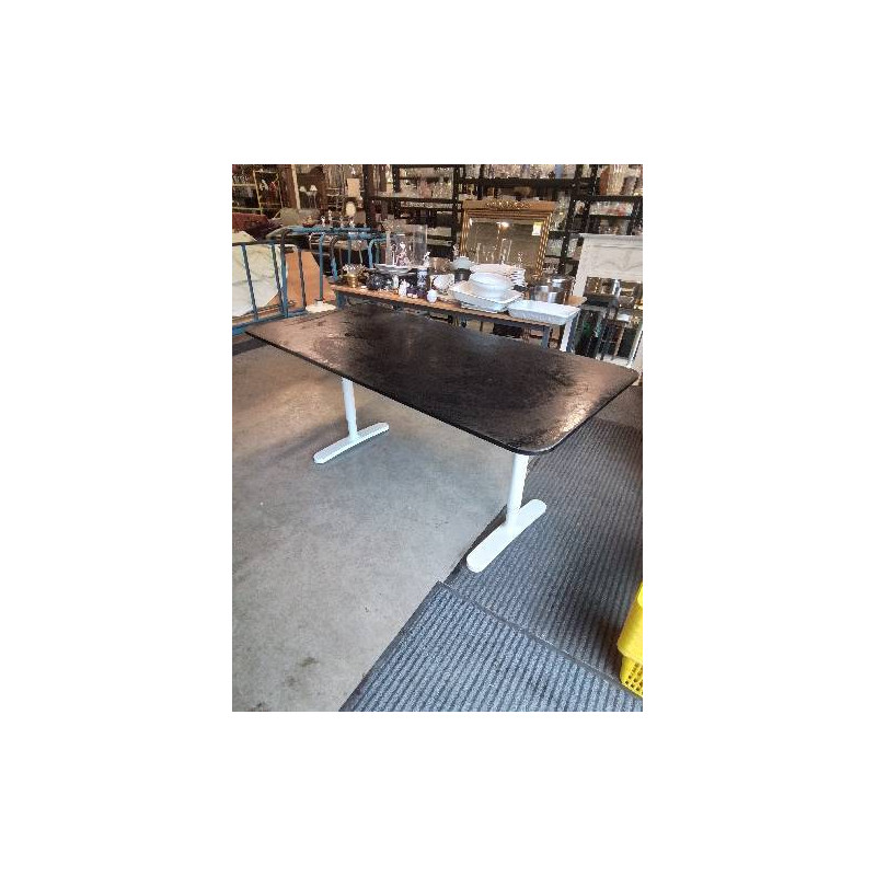 TABLE RECTANGULAIRE PIÈTEMENT MÉTAL BLANC RÉGLABLE HAUTEUR PLATEAU BOIS NOIR WENGÉ IKEA 160X80X73CM 