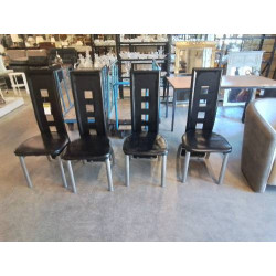 4 CHAISES PU NOIR PIEDS...
