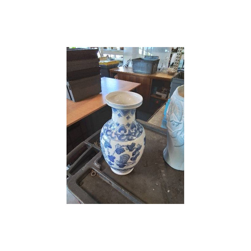 VASE CÉRAMIQUE ECRU BLEU AUX FLEURS 