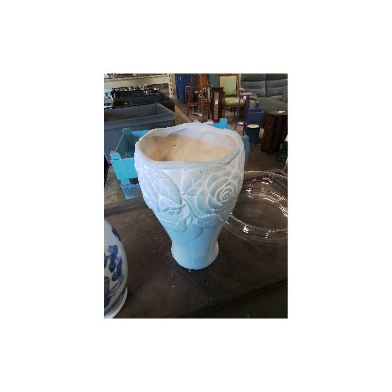 VASE CÉRAMIQUE BLEU AUX ROSES 