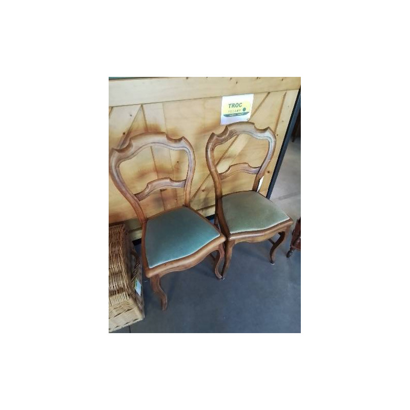 CHAISE BOIS ASSISE TISSU VERT DOSSIER ÉCHANCRÉ NAPOLÉON III