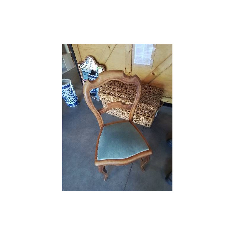CHAISE BOIS ASSISE CAPITONNÉ BLEU DOSSIER ÉCHANCRÉ NAPOLÉON III 