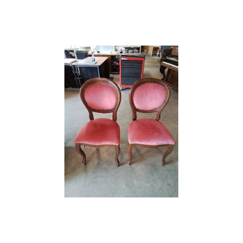 PAIRE DE CHAISES BOIS ASSISE ET DOSSIER CAPITONNÉ VELOURS VIEUX ROSE STYLE LOUIS PHILIPPE 