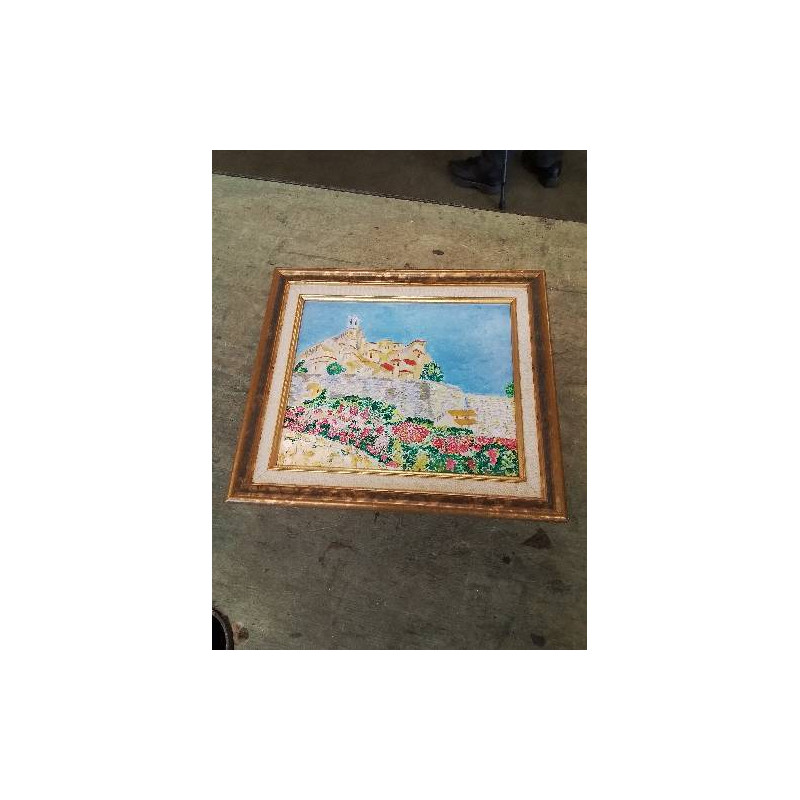 HUILE SUR TOILE PAYSAGE MÉDITERRANÉEN CADRE DORÉ 