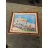HUILE SUR TOILE PAYSAGE MÉDITERRANÉEN CADRE DORÉ 