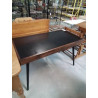 BUREAU RECTANGULAIRE BOIS MARRON ET NOIR PIEDS COMPAS 2 TIROIRS 