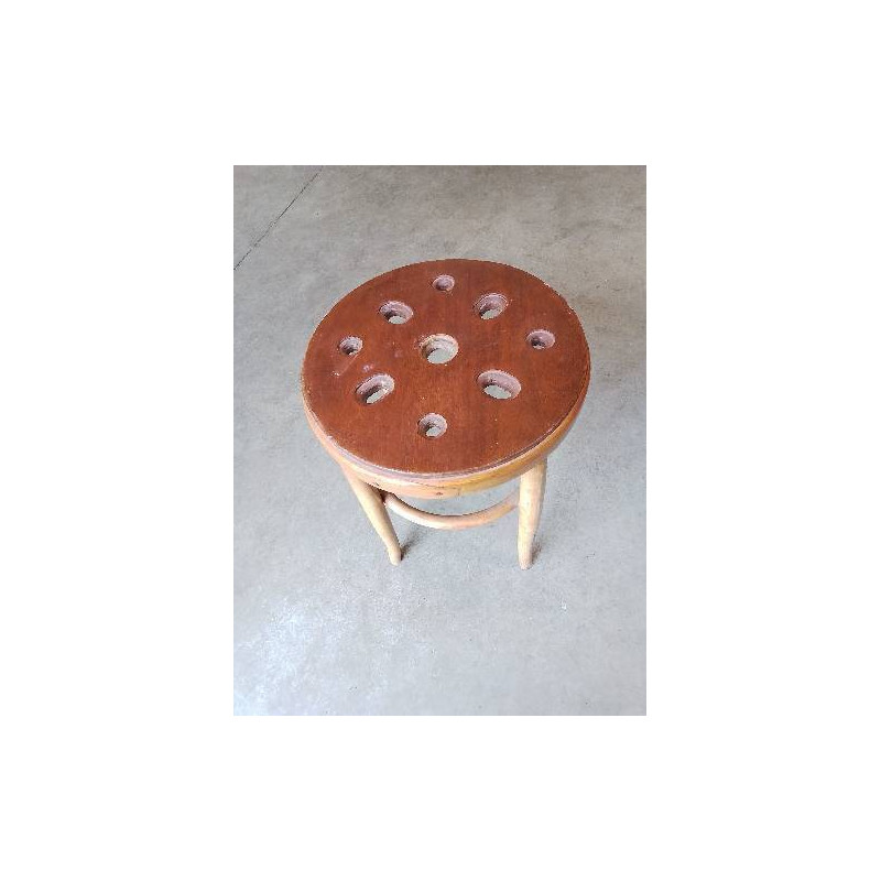 TABOURET ROND BOIS COURBÉ ASSISE PERFORÉE DÉBUT XXE