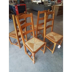 4 CHAISES BOIS CLAIR PAILLÉ...