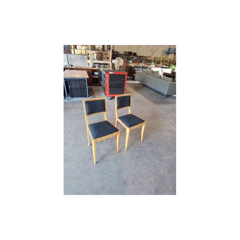 PAIRE DE CHAISES ANNÉES 60 BOIS CLAIR TISSU NOIR