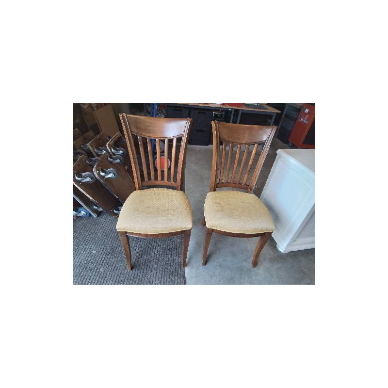 PAIRE DE CHAISES BOIS ASSISE TISSU JAUNE 