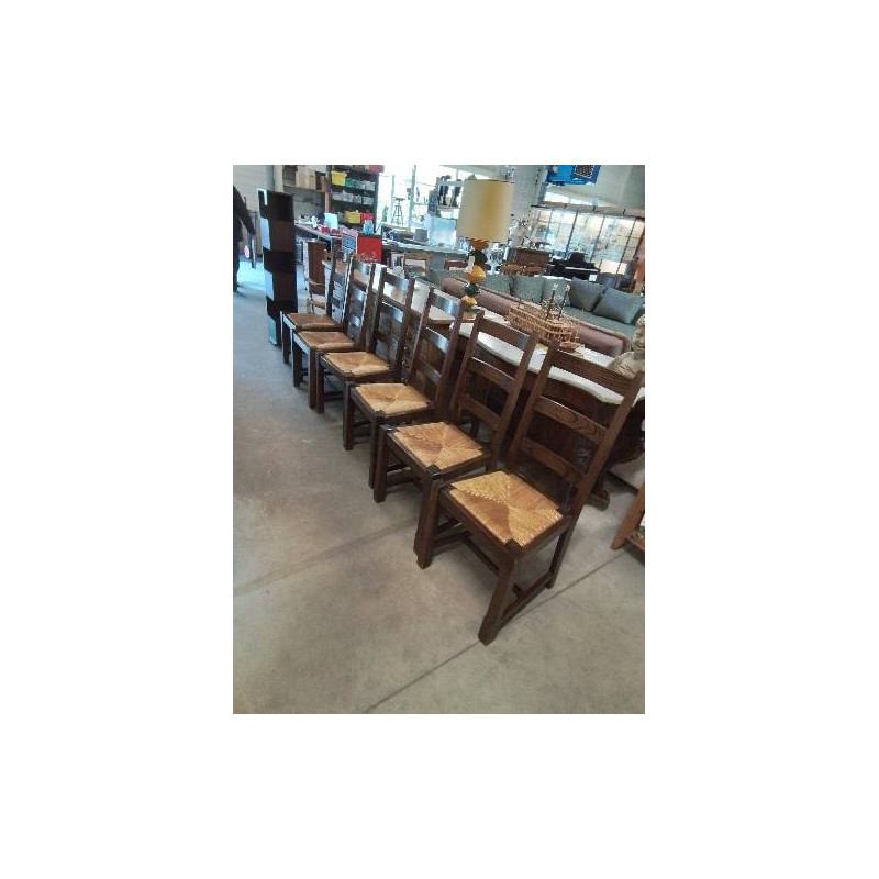 6 CHAISES BOIS PAILLÉ A ENTRETOISE DOSSIER 3 BARREAUX 
