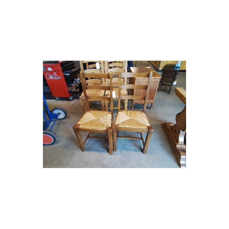 PAIRE DE CHAISES BOIS PAILLÉ PIEDS CHANFRENES DOSSIER 3 BARREAUX 