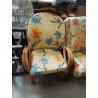 FAUTEUIL ROTIN CLAIR ASSISE ET DOSSIER COUSSINS TISSU JAUNE FLEURI 
